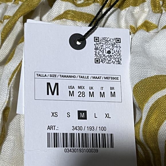 ZARA Shorts Womens Medium White Yellow Leaf Print Drawstring Art 3430-193-100 - Picture 2 of 6
